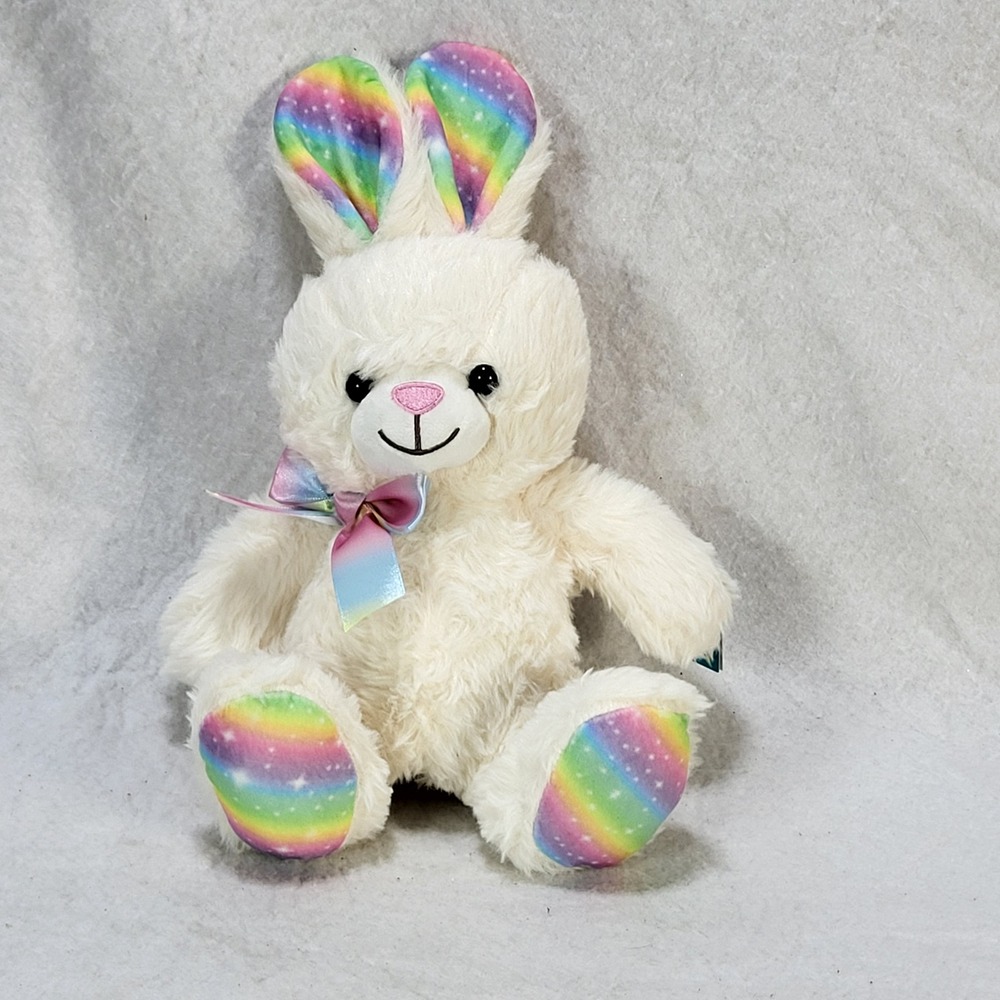 Kellytoy Rainbow Galaxy Bunny Rabbit Plush Cream Shaggy Stuffed Animal Pride